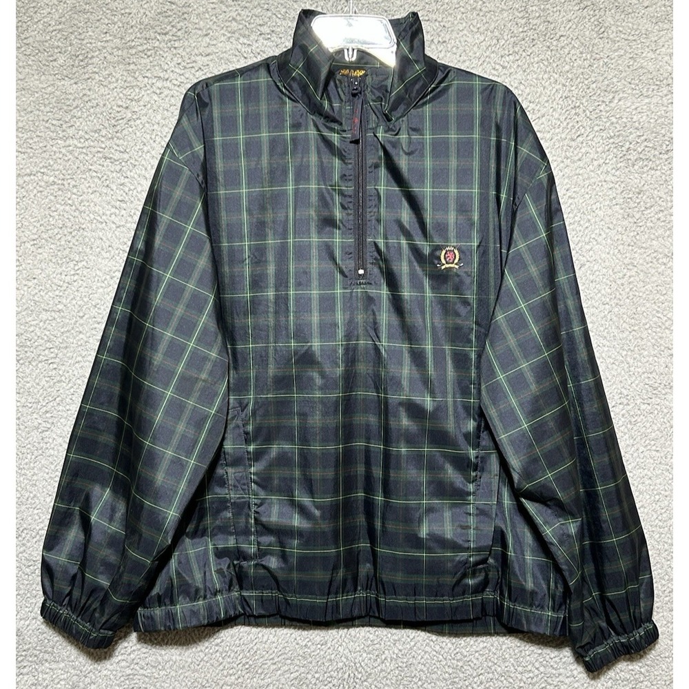 Vintage Golf Tommy Hilfiger 1/4 Zip Pullover Plaid Packable Sz‎ Large Zip Pocket